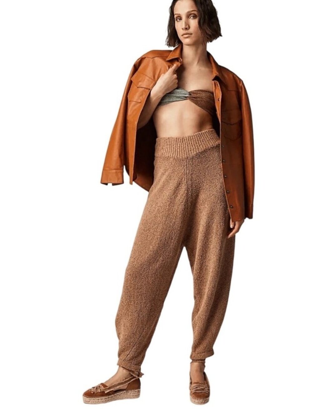 Zulu & Zephyr Almond Cotton Blend Knit Pants Women's Size 8